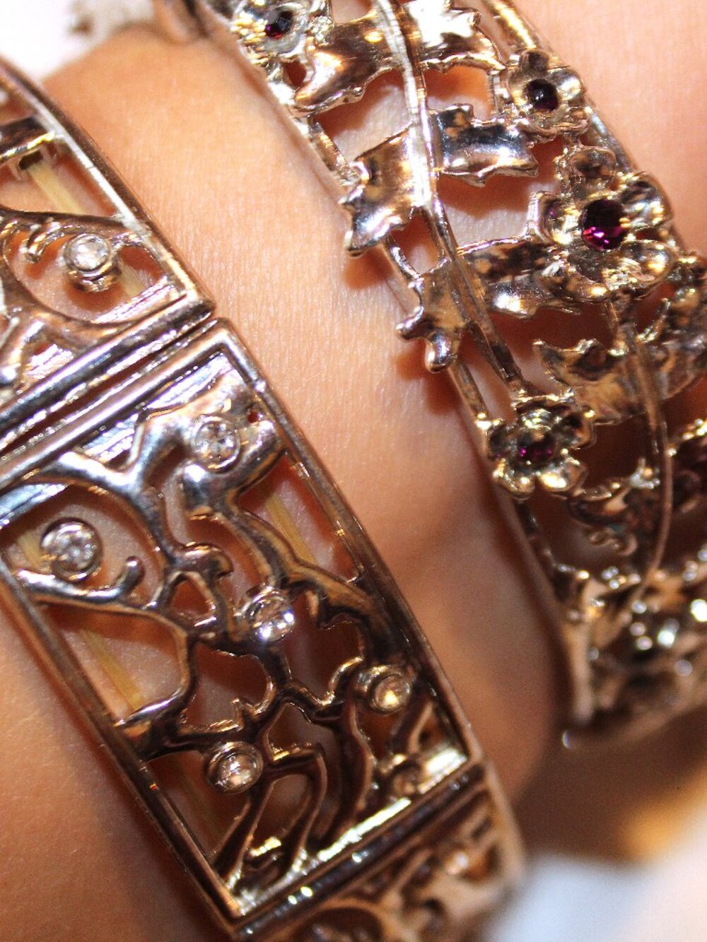 Paparazzi Silver Filigree Bangle Cuff Bracelet Lot - 2 Pcs Vintage Boho Purple
